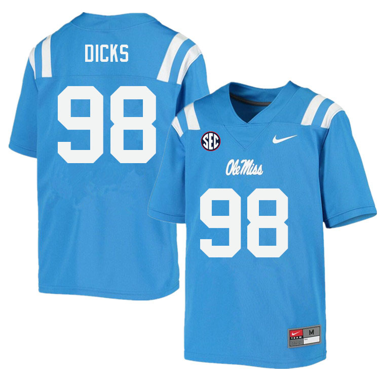 Jaden Dicks Ole Miss Rebels NCAA Men's Powder Blue #98 Stitched Limited College Football Jersey RBN5758GB
